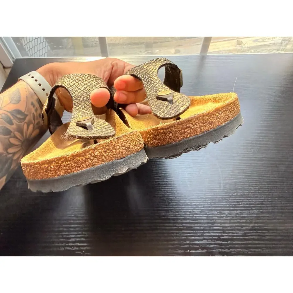 Birkenstock Gizeh Sandals Brown Metallic Snake Print Women’s Size 36 US 5 - Picture 5 of 7